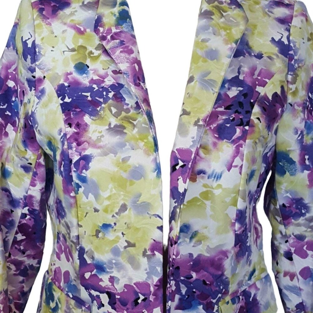 Petites Women’s Open Front Blazer Green Purple 100% Cotton Size 8P NWT - Picture 2 of 12